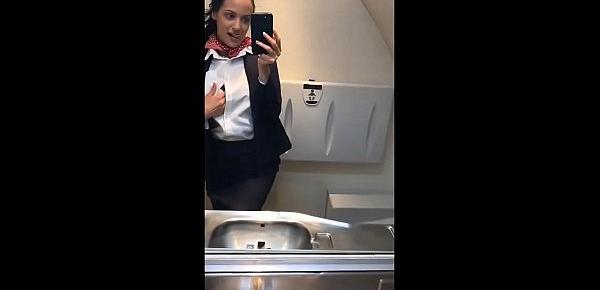  latina stewardess joins the masturbation mile high club in the lavatory and cums
